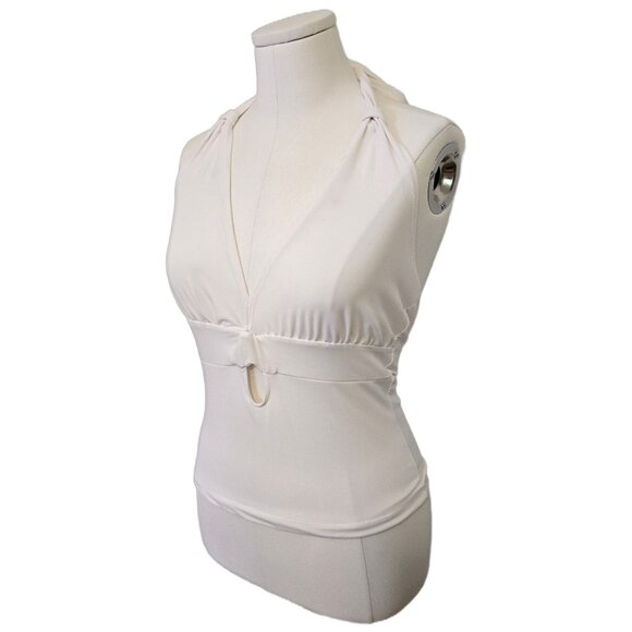 Vintage Y2K White Halter Top Cut Out V Neck Keyhole Cute Going Out Beach Sz M - Picture 2 of 8